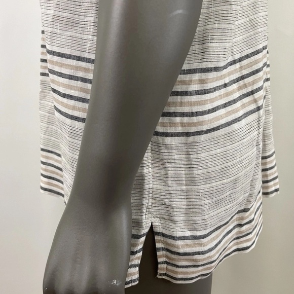 Talbots Top Women’s L Linen White Reef Stripe Tie-Sleeve Shirt Tunic - Picture 8 of 12